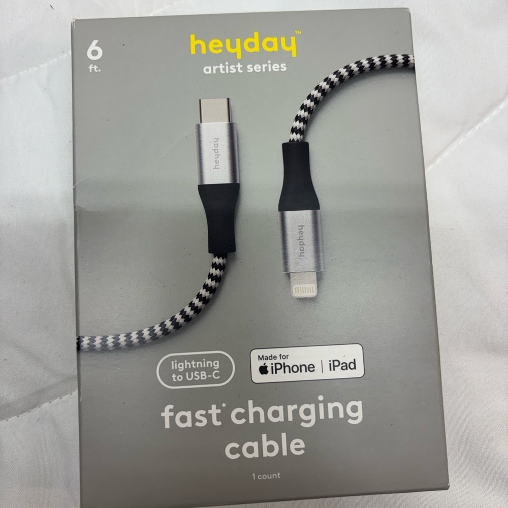 NWT Heyday Artist Series Black & Silver Charging Cable 6 ft. Fast charging USB-C